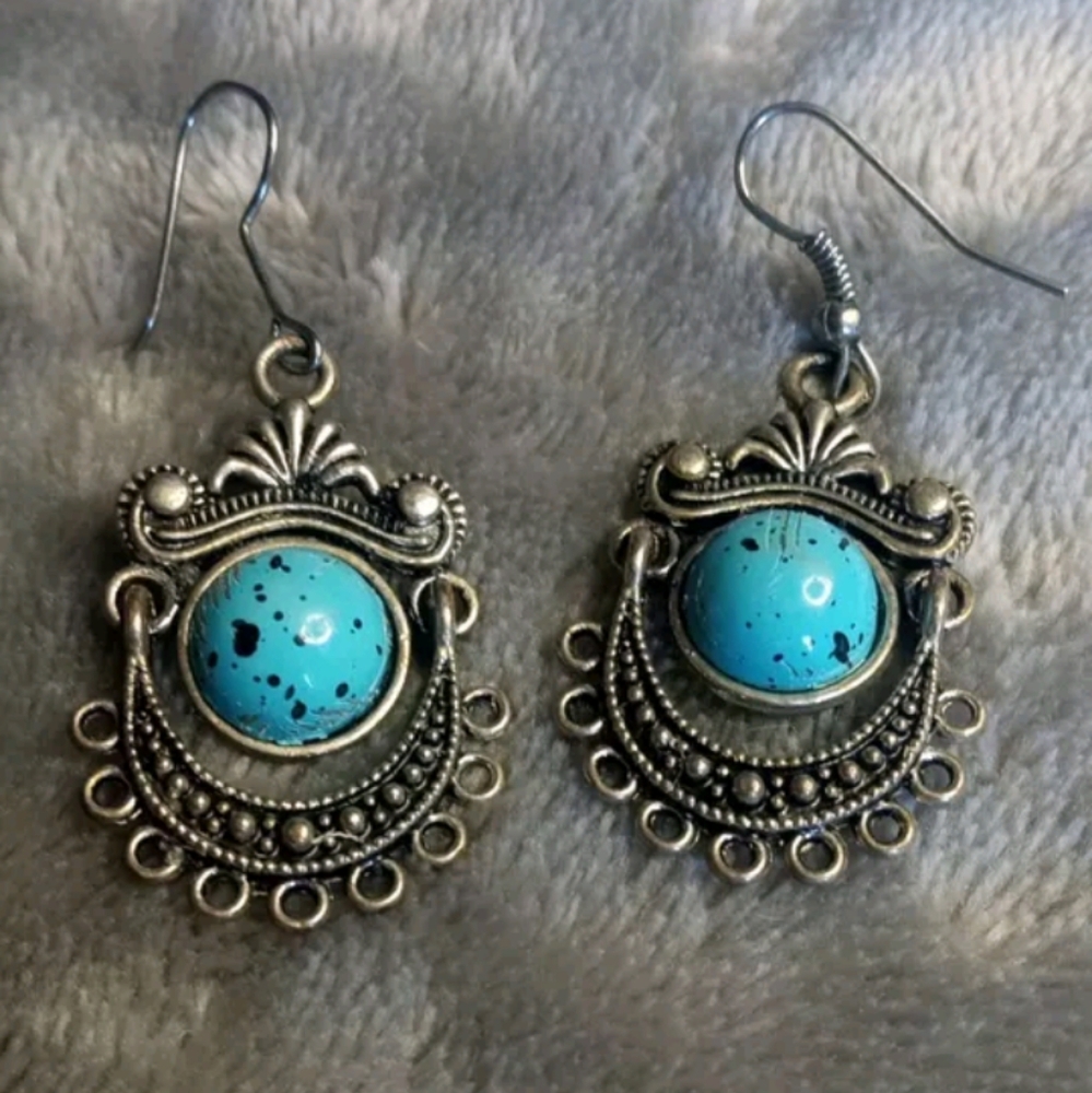 Turquoise Earrings -Boho- Ethnic - Dangle Bead